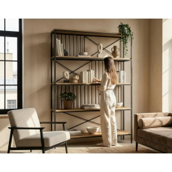 REGAŁ NA KSIĄŻKI METALOWE DREWNO LITE DĄB JESION OLCHA RNK-113